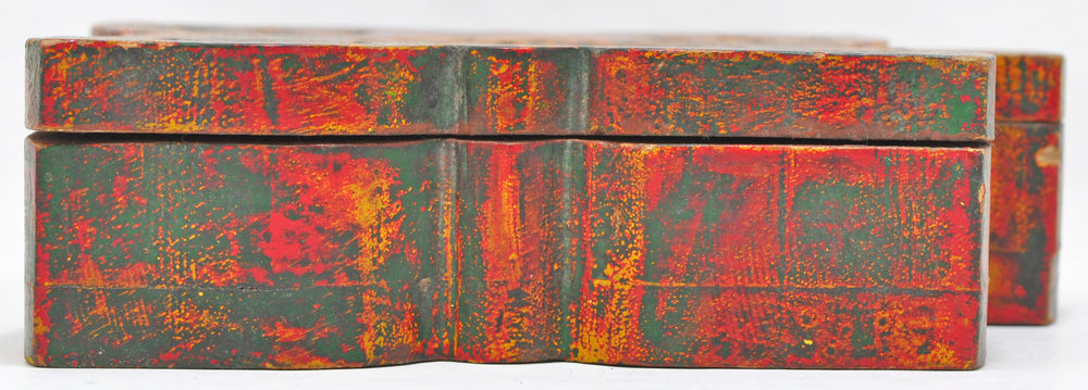 Vintage Wooden Floral Shape Box Original Old Hand Carved Painted