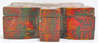 Vintage Wooden Floral Shape Box Original Old Hand Carved Painted