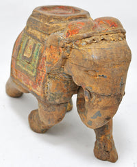 Vintage Wooden Walking Elephant Statue Figurine Original Old Hand Carved Painted