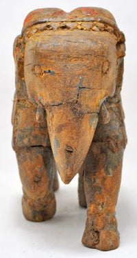 Vintage Wooden Walking Elephant Statue Figurine Original Old Hand Carved Painted