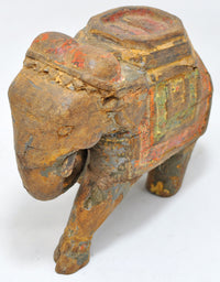 Vintage Wooden Walking Elephant Statue Figurine Original Old Hand Carved Painted