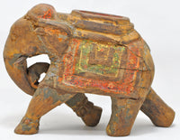 Vintage Wooden Walking Elephant Statue Figurine Original Old Hand Carved Painted