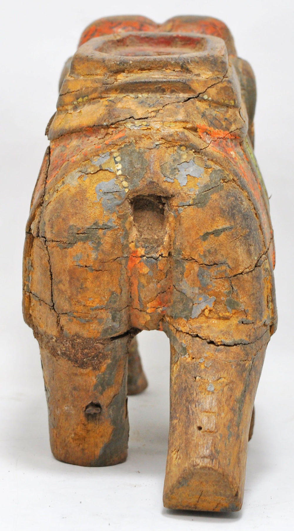 Vintage Wooden Walking Elephant Statue Figurine Original Old Hand Carved Painted