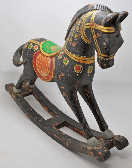 Hand Carved Hard Wood Rocking Horse Figurine Statue Fine Hand Painted