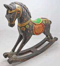 Hand Carved Hard Wood Rocking Horse Figurine Statue Fine Hand Painted