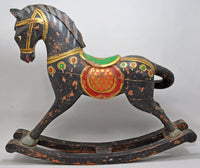 Hand Carved Hard Wood Rocking Horse Figurine Statue Fine Hand Painted