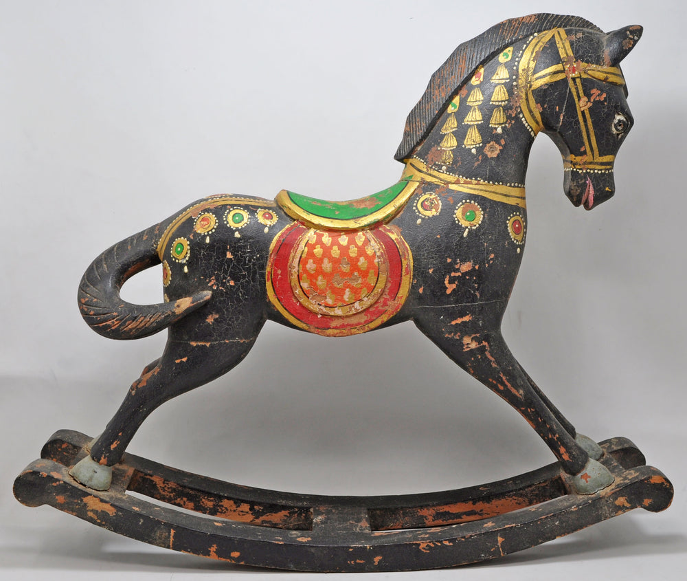 Hand Carved Hard Wood Rocking Horse Figurine Statue Fine Hand Painted