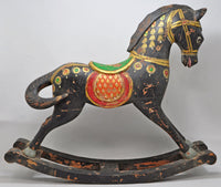 Hand Carved Hard Wood Rocking Horse Figurine Statue Fine Hand Painted