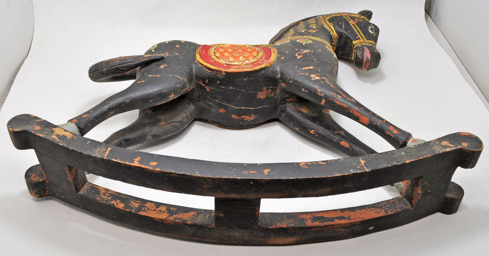 Hand Carved Hard Wood Rocking Horse Figurine Statue Fine Hand Painted