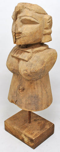 Antique Wooden Woman Lady Figurine Original Old Hand Carved