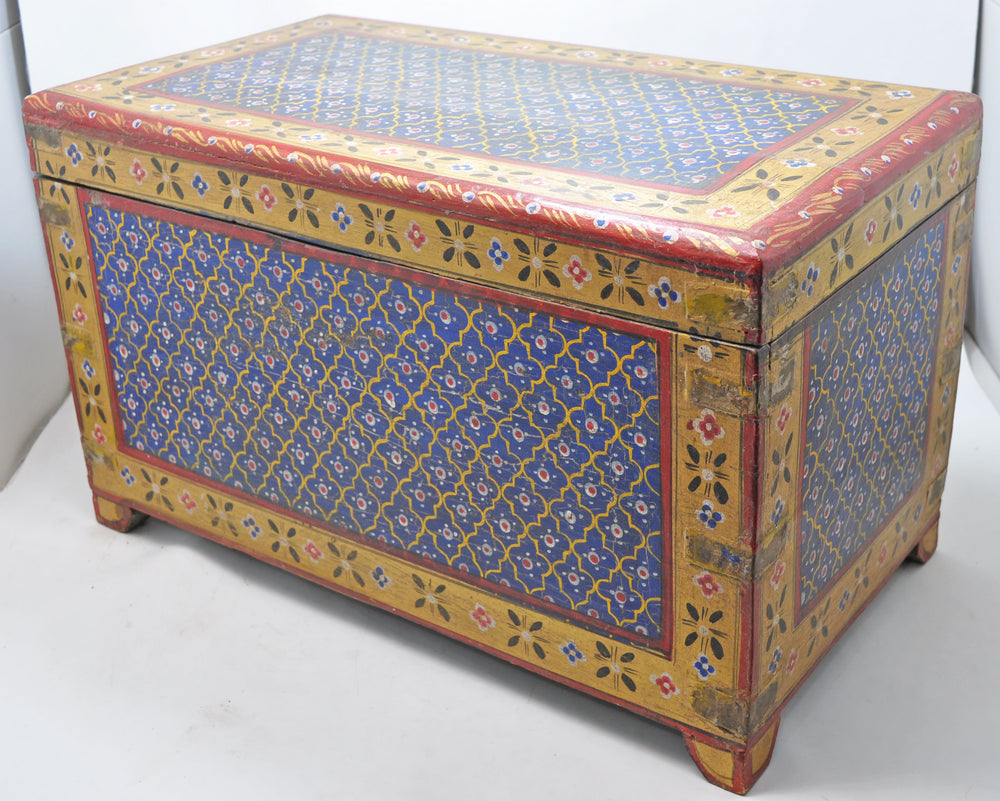 Hand Crafted Wooden Big Size Storage Chest Trunk Box Fine Blue Painted