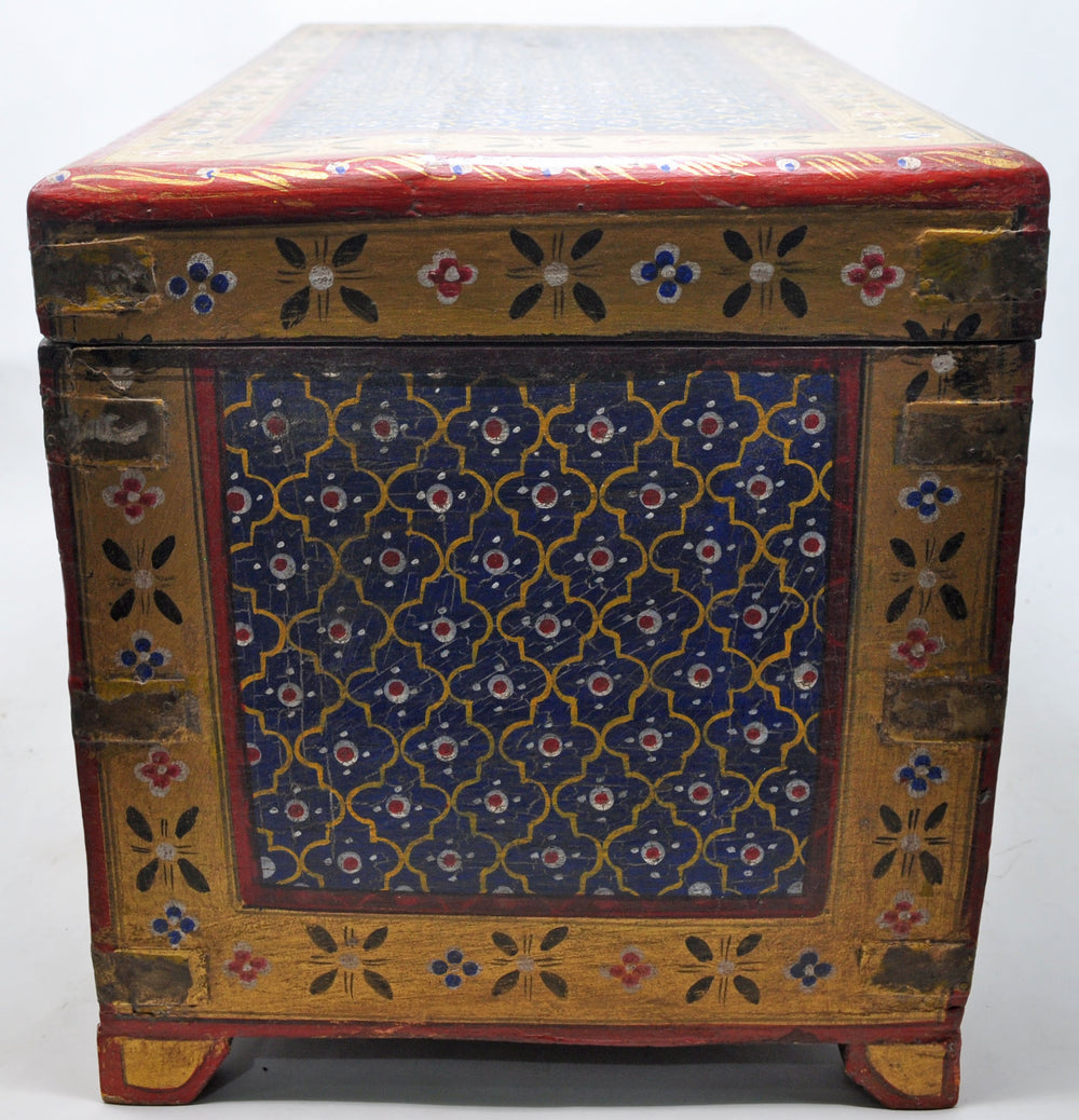 Hand Crafted Wooden Big Size Storage Chest Trunk Box Fine Blue Painted