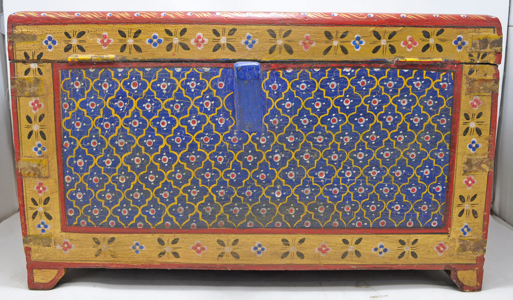 Hand Crafted Wooden Big Size Storage Chest Trunk Box Fine Blue Painted