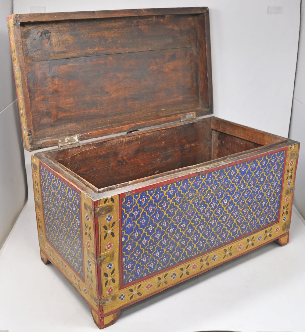 Hand Crafted Wooden Big Size Storage Chest Trunk Box Fine Blue Painted