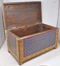 Hand Crafted Wooden Big Size Storage Chest Trunk Box Fine Blue Painted