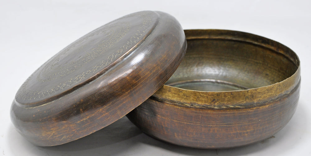 Antique Brass Round Chapati Bread Box Original Old Hand Crafted Engraved