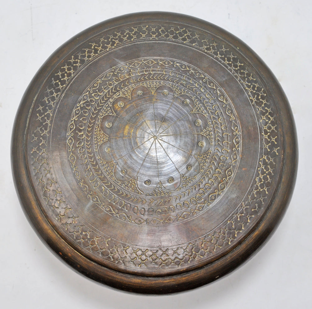 Antique Brass Round Chapati Bread Box Original Old Hand Crafted Engraved