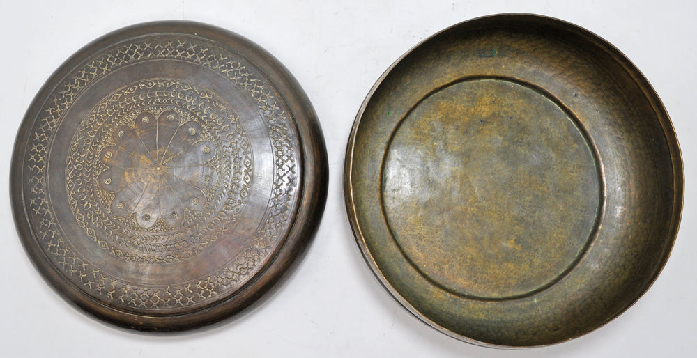Antique Brass Round Chapati Bread Box Original Old Hand Crafted Engraved