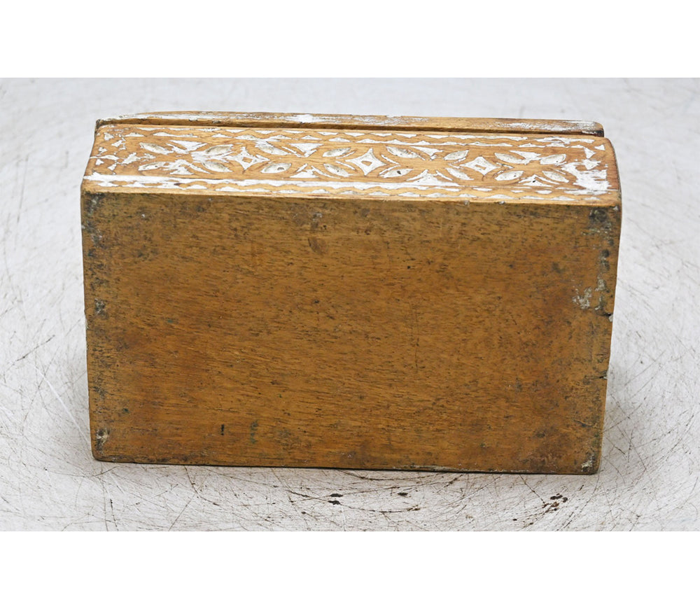 Handcrafted Wooden Carved Spice Box with Dual Pyramid Lid