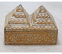 Handcrafted Wooden Carved Spice Box with Dual Pyramid Lid