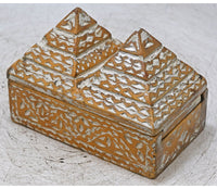 Handcrafted Wooden Carved Spice Box with Dual Pyramid Lid