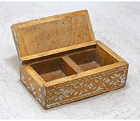 Handcrafted Wooden Carved Spice Box with Dual Pyramid Lid