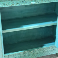 Indian Vintage Hand Carved Solid Wood Bar Cabinet Green