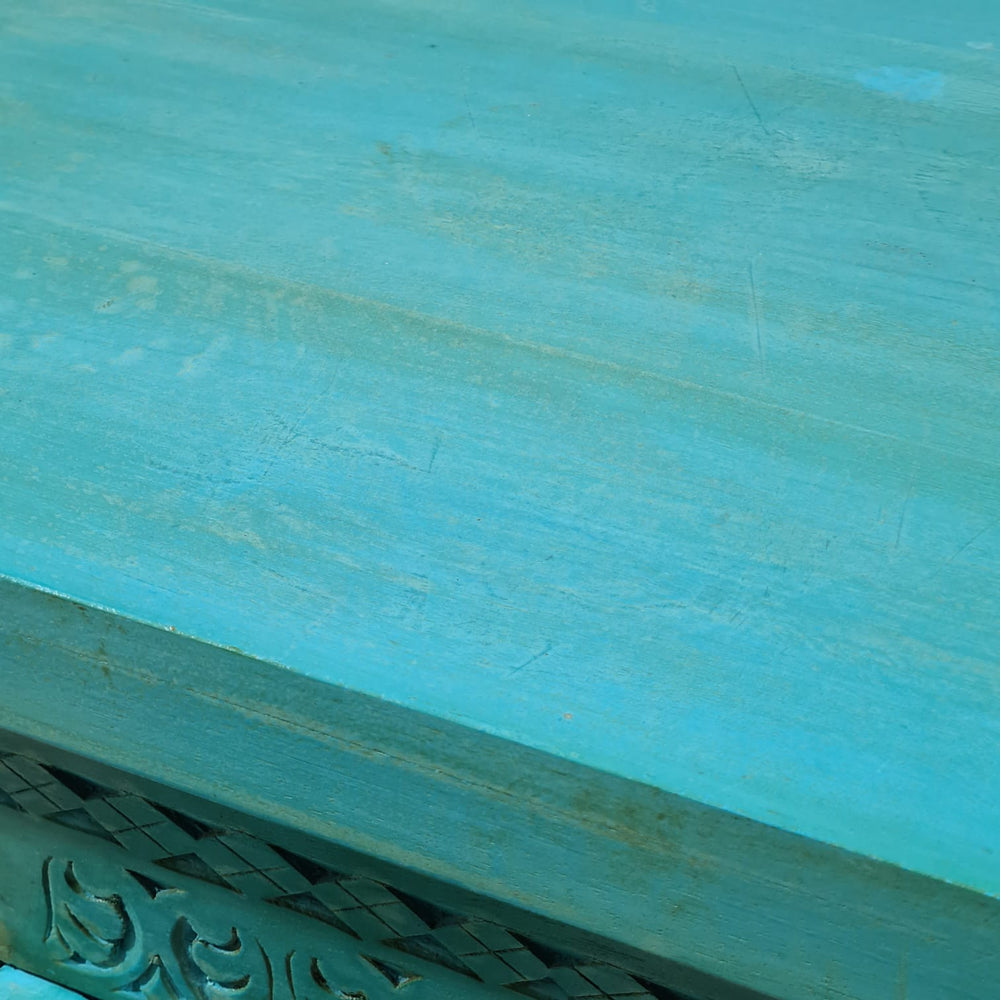Indian Vintage Hand Carved Solid Wood Bar Cabinet Green