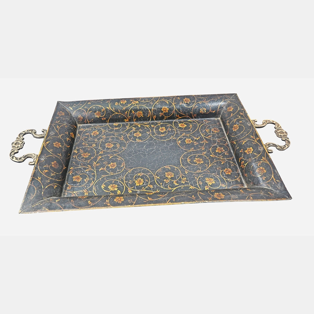 Alternate angle of hand-painted iron serving tray