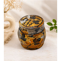 Antique hand-painted papier-mâché floral decorative box, front view