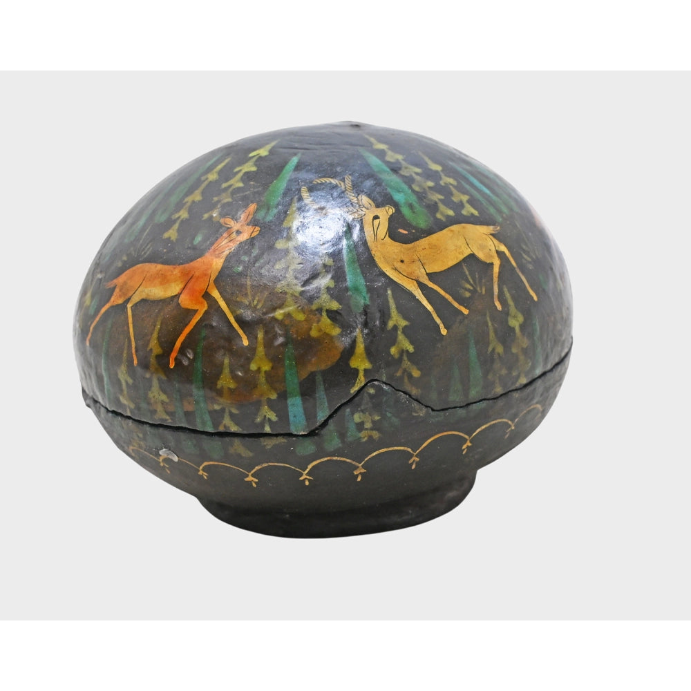 Handcrafted deer motif papier-mâché box, alternate view