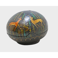 Handcrafted deer motif papier-mâché box, alternate view