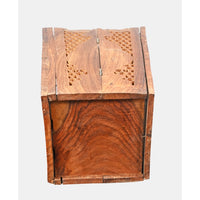 Vintage Handcrafted Wooden Planter – Intricate Jaali Carved Plant Holder - 2026083113UNQ