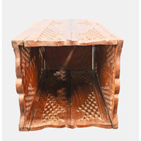 Vintage Handcrafted Wooden Planter – Intricate Jaali Carved Plant Holder - 2026083113UNQ