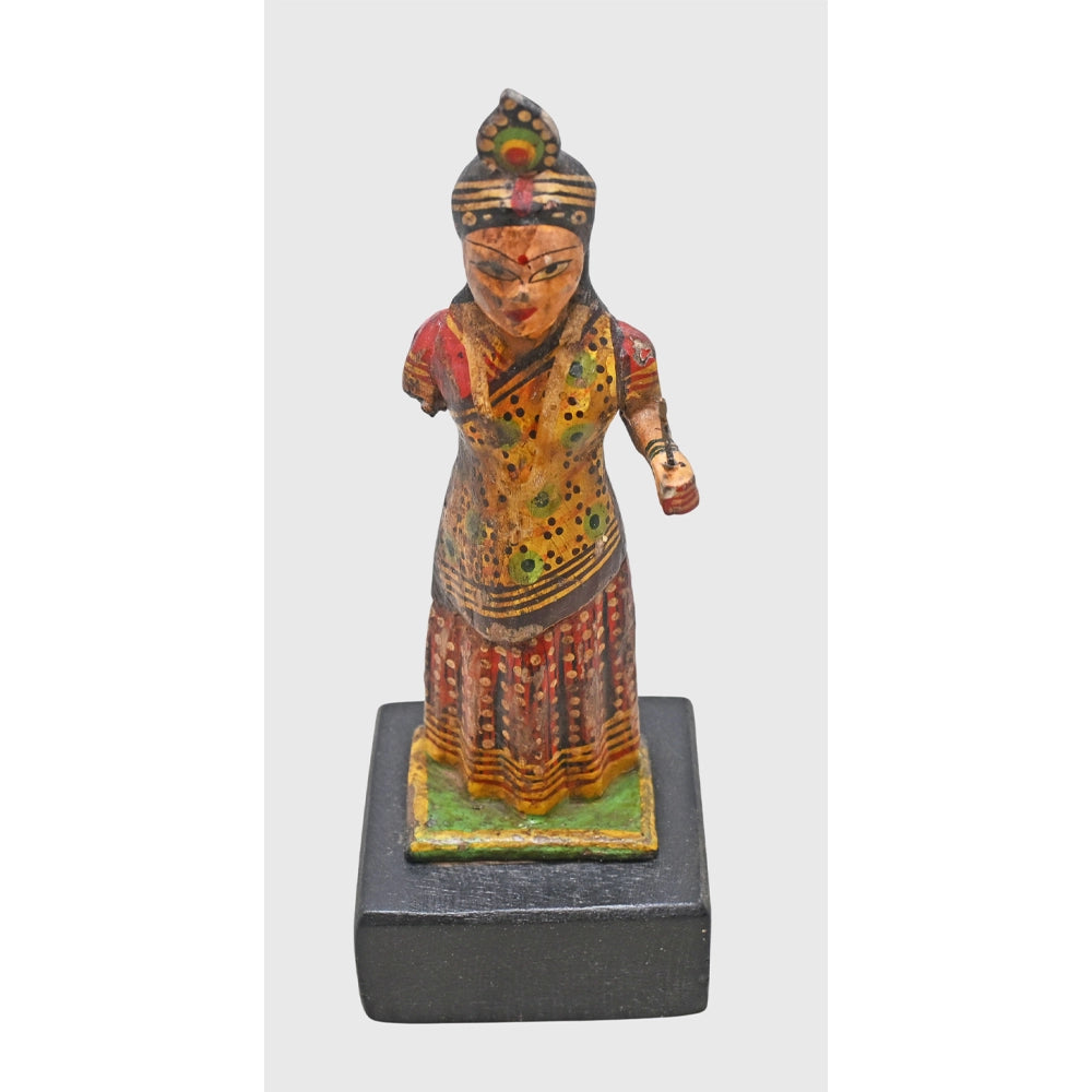 Alternate view of handcrafted wooden Radha Ji statue