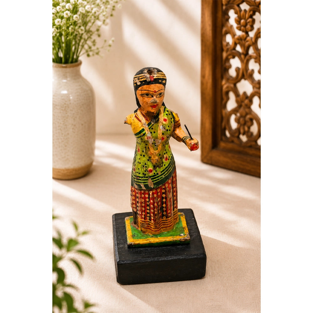 Handcrafted Wooden Rajasthani Woman Figurine – Traditional Folk Art Statue - 2026082608UNQ