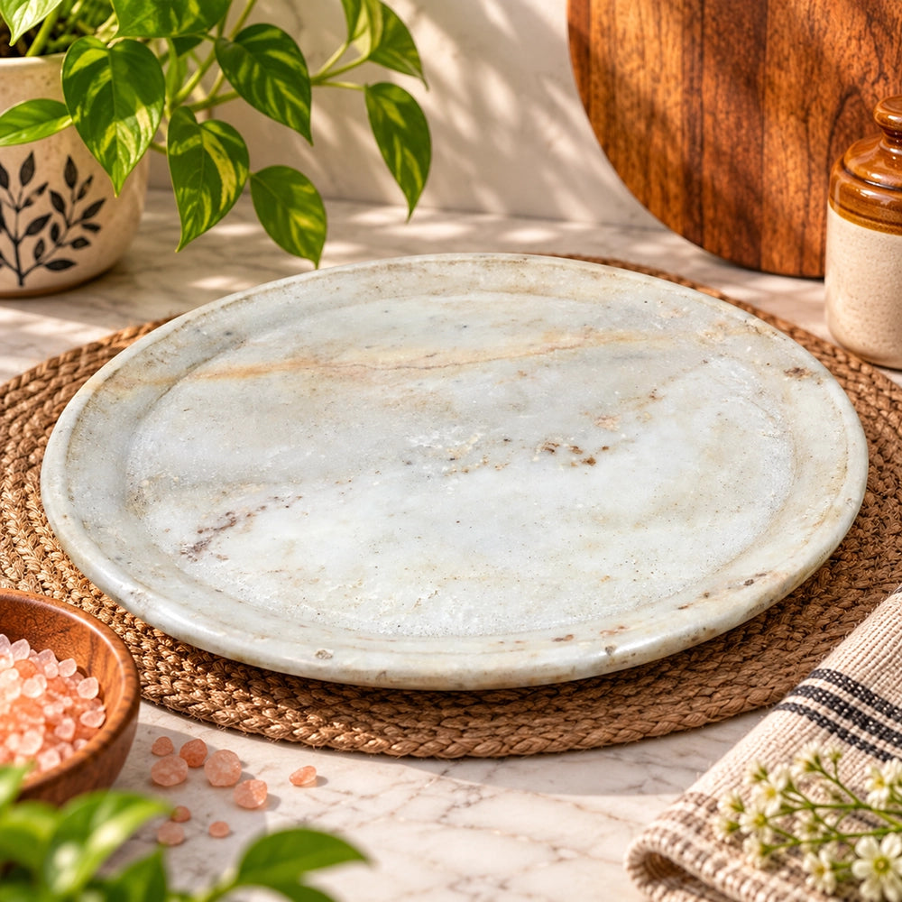 Antique Handcrafted White Marble Food Service Plate - 2026091130UNQ