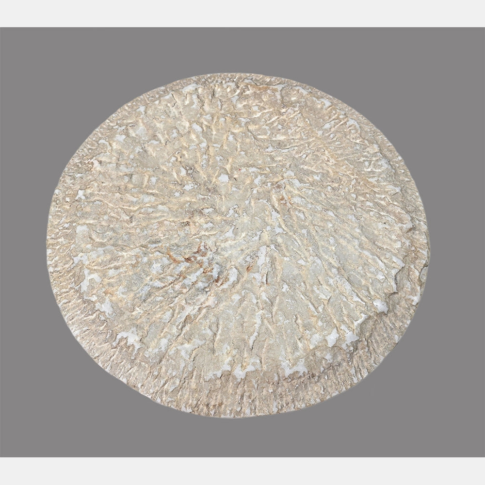 Angled view of handcrafted white marble serving plate