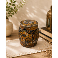 Handcrafted antique papier-mâché storage box, front view