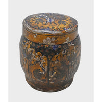 Close-up of hand-painted decoration on storage box