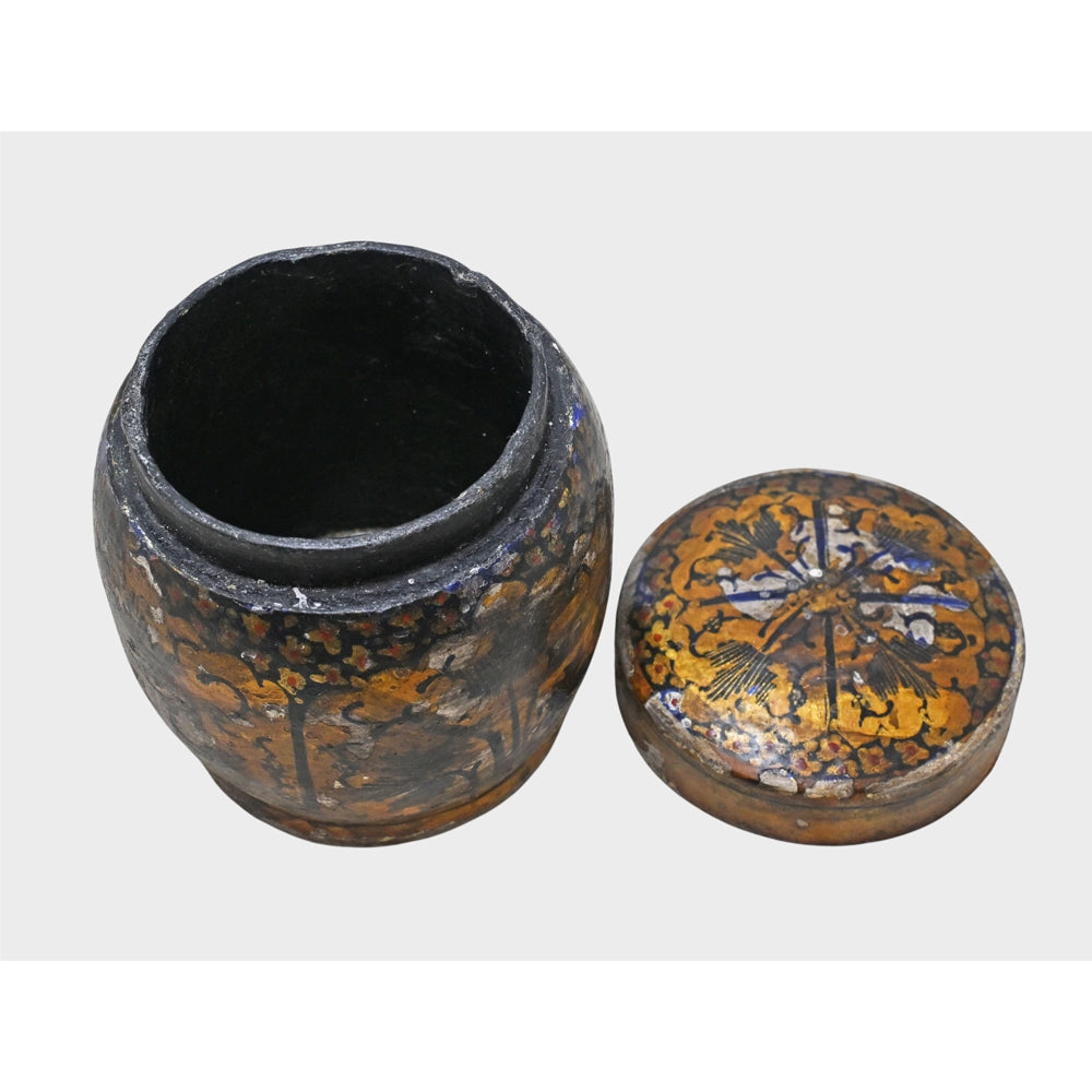 Side view of papier-mâché storage box