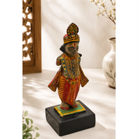 Handcrafted Wooden Lord Krishna Figurine with Traditional Folk Art - 2026082602UNQ