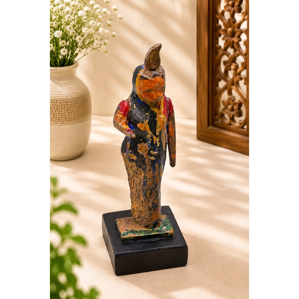 Handcrafted Wooden Traditional Indian Woman Figurine – Rustic Folk Art - 2026082607UNQ