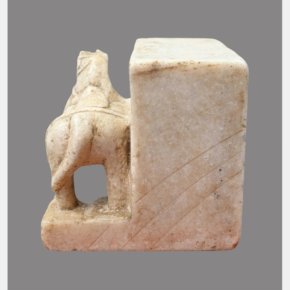 Handcrafted white marble horse bookend showing its details