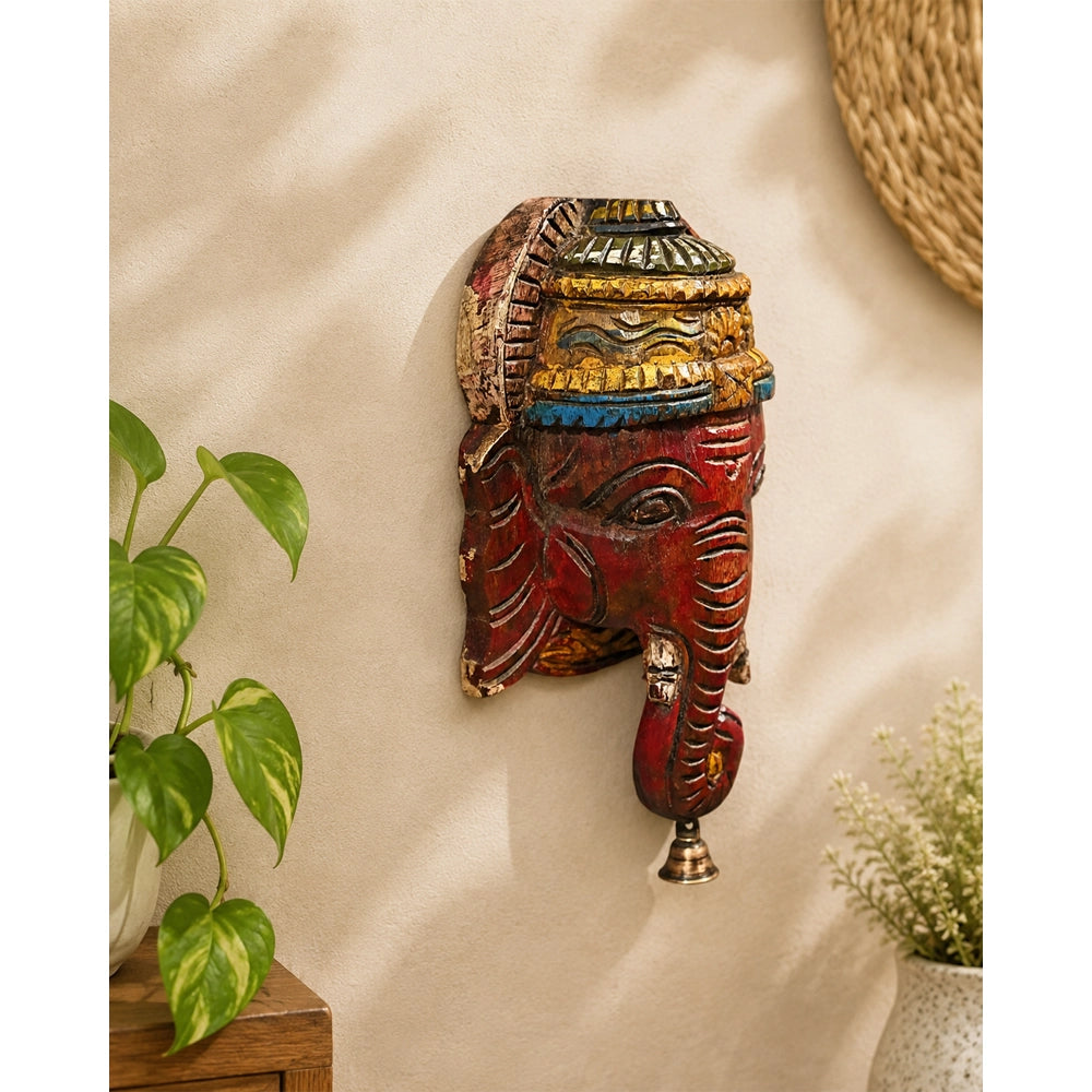 Handcrafted Wooden Lord Ganesha Wall Hanging – Vintage Tribal Art - 2026083104UNQ