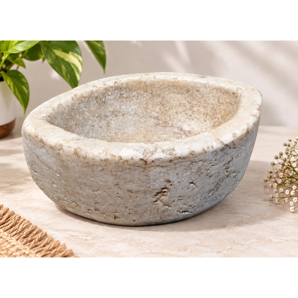 Antique  Handicrafted White Marble Grinding Bowl called Karal - 2026091102UNQ