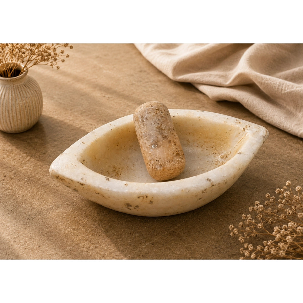 Handcrafted Natural Stone Mortar & Pestle – Traditional Marble Spice Grinder - 2026082906UNQ