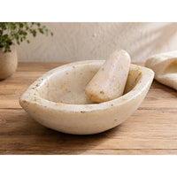 Handcrafted Oval Marble Mortar & Pestle – Traditional Stone Spice Grinder -