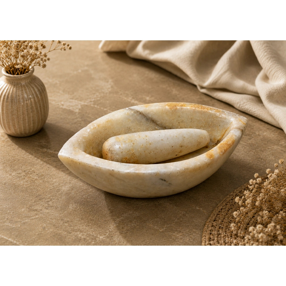 Handcrafted Stone Mortar & Pestle – Traditional Marble Masala Grinder - 2026082904UNQ