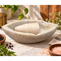 Antique Handicrafted White Marble Grinding Bowl called Karal With Mortar - 2026091111UNQ